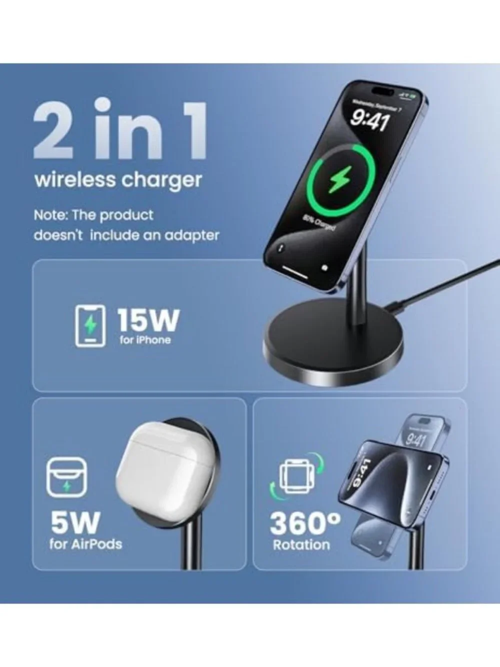 15W Fast Magnetic Wireless Charger Stand for iPhone 17/16/15/14/13 - 2 Pack